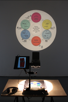 Plotting the urban Body Manhattan, vista installazione, video e proiezione, Flux Factory NY 2013